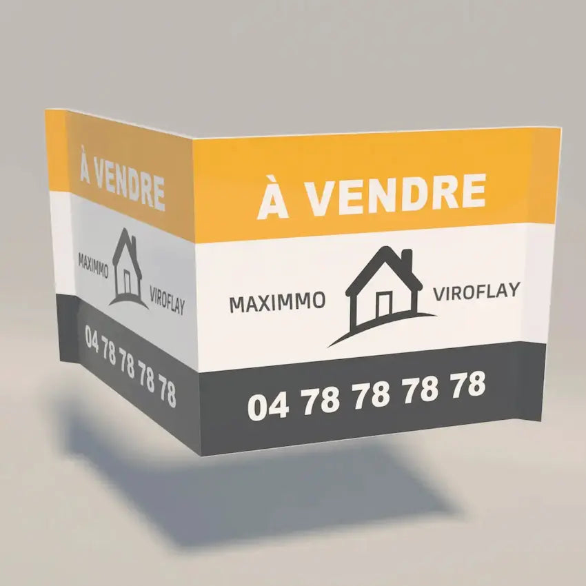 Panneau immobilier en V avec rabats imprimé sur akilux