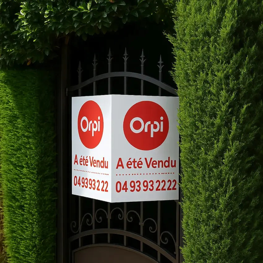 V-shaped (or herringbone) real estate sign, foldable in 2, printed on correx