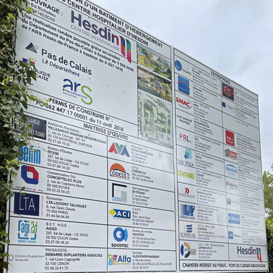 correx 10mm sign, large format printing, building site sign, company list