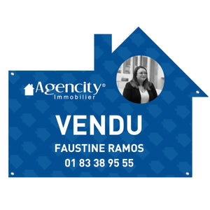 Panneau immobilier sur-mesure, forme de découpe originale personnalisée, impression sur akilux, polypro alvéolaire