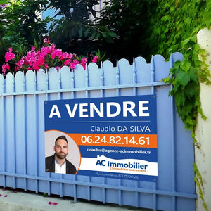 Custom-made real estate sign, standard rectangular format 60x80 printed on correx
